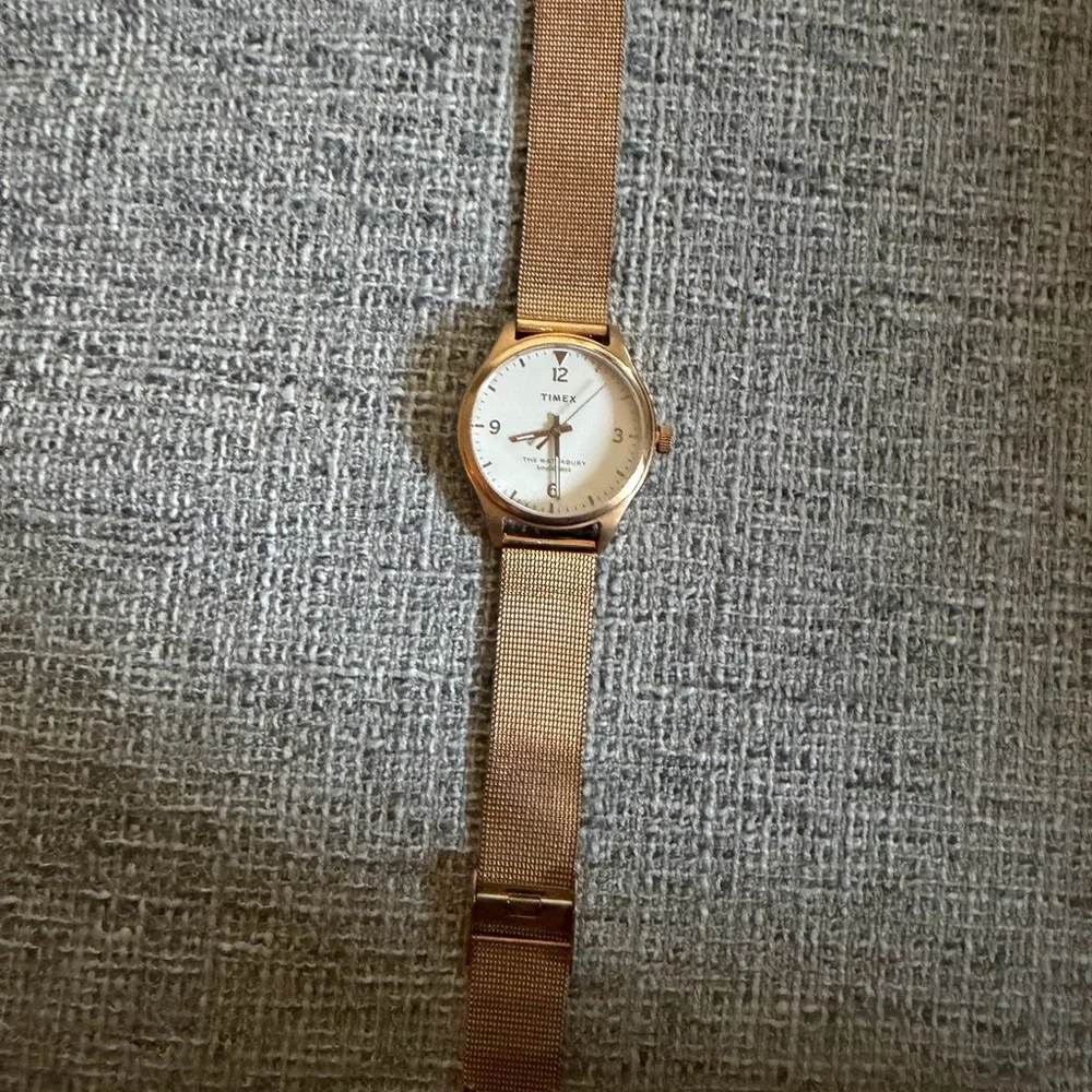 Timex Rose Gold Tone Mesh Band Watch with White Dial